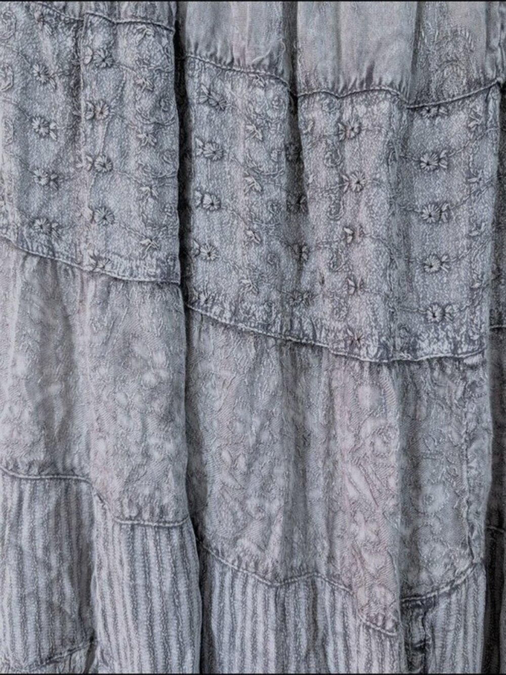 Sacred Threads Gray Tiered Maxi Skirt with Patchwork Texture M - Picture 2 of 6